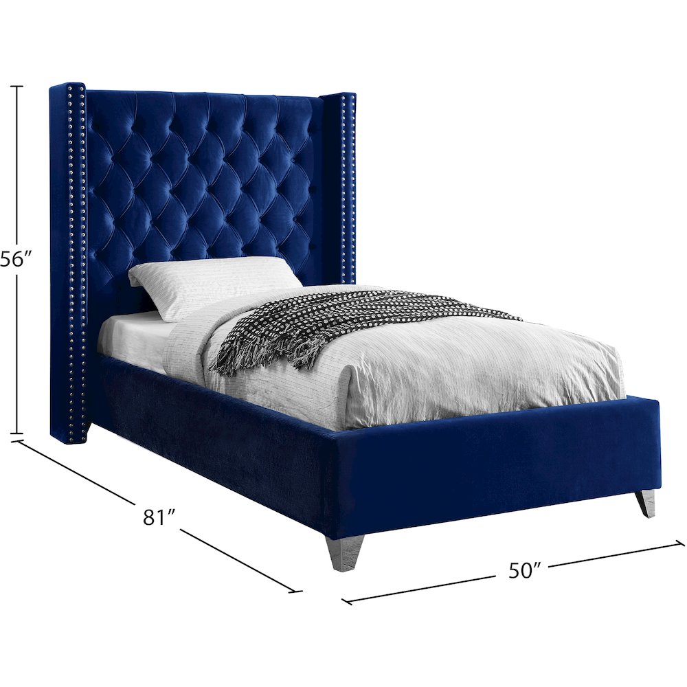 Aiden Navy Velvet Twin Bed