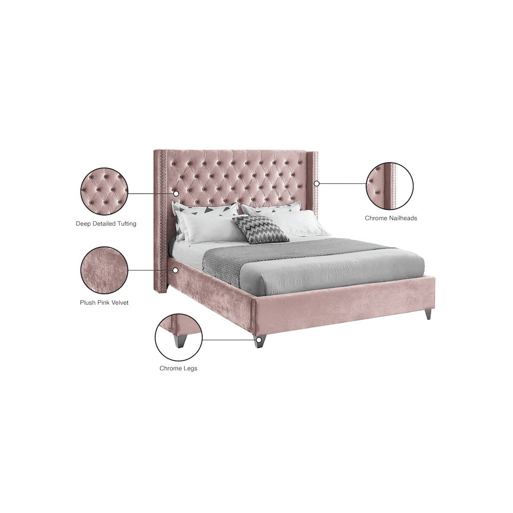 Aiden Pink Velvet Full Bed