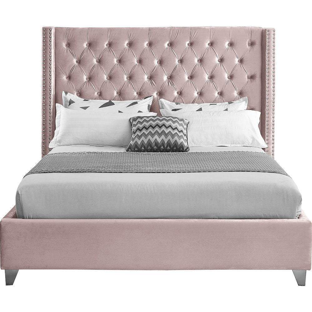 Aiden Pink Velvet Full Bed