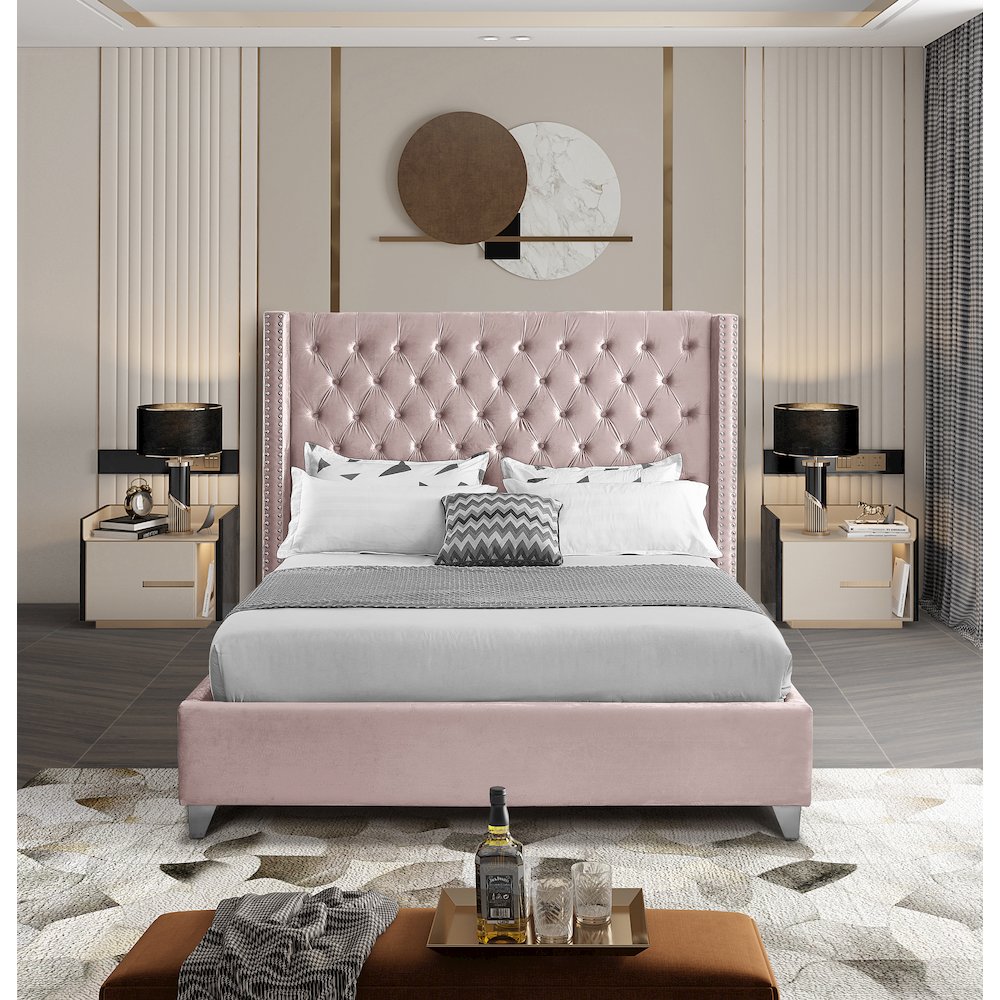 Aiden Pink Velvet Full Bed