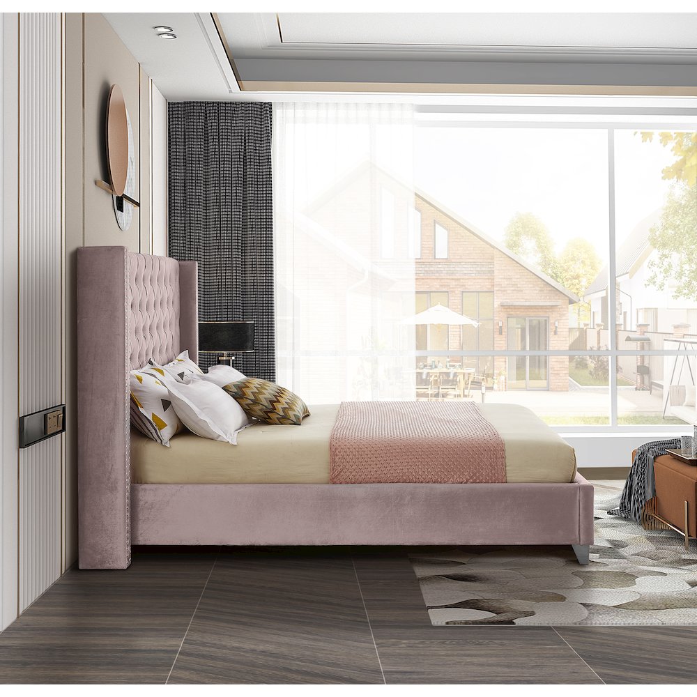 Aiden Pink Velvet King Bed