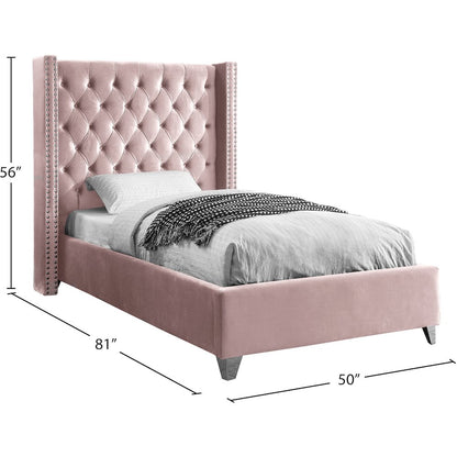 Aiden Pink Velvet Twin Bed