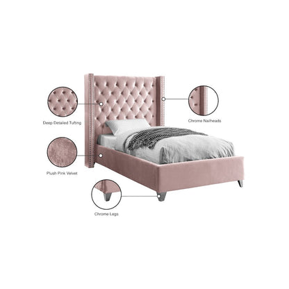 Aiden Pink Velvet Twin Bed
