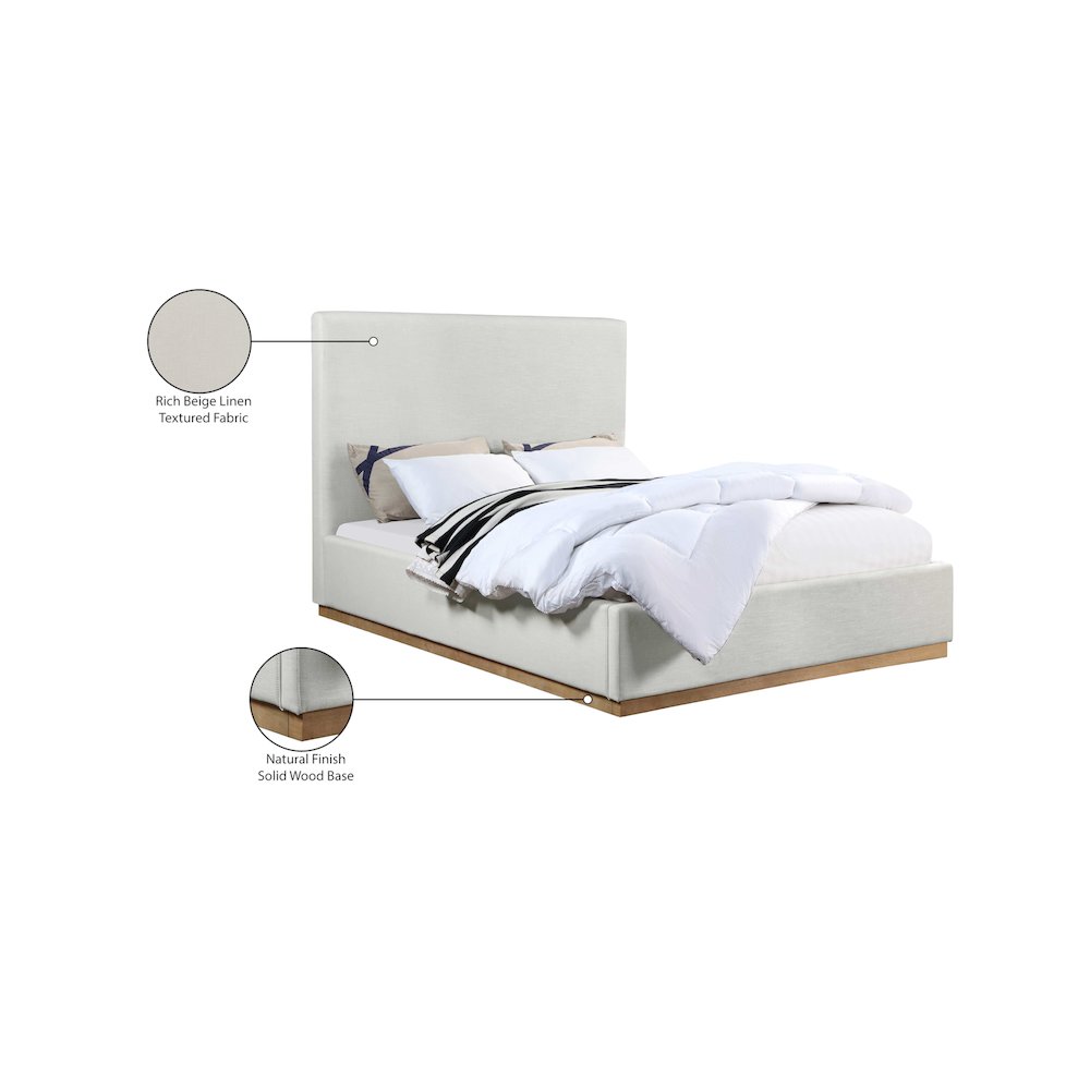 Alfie Cream Linen Textured Fabric Queen Bed