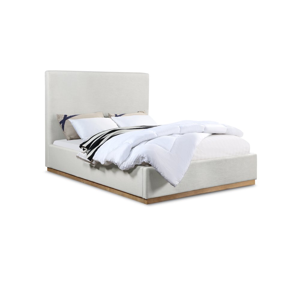 Alfie Cream Linen Textured Fabric Queen Bed
