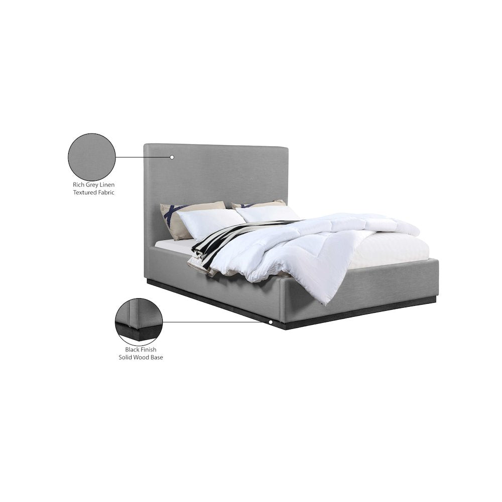 Alfie Grey Linen Textured Fabric King Bed