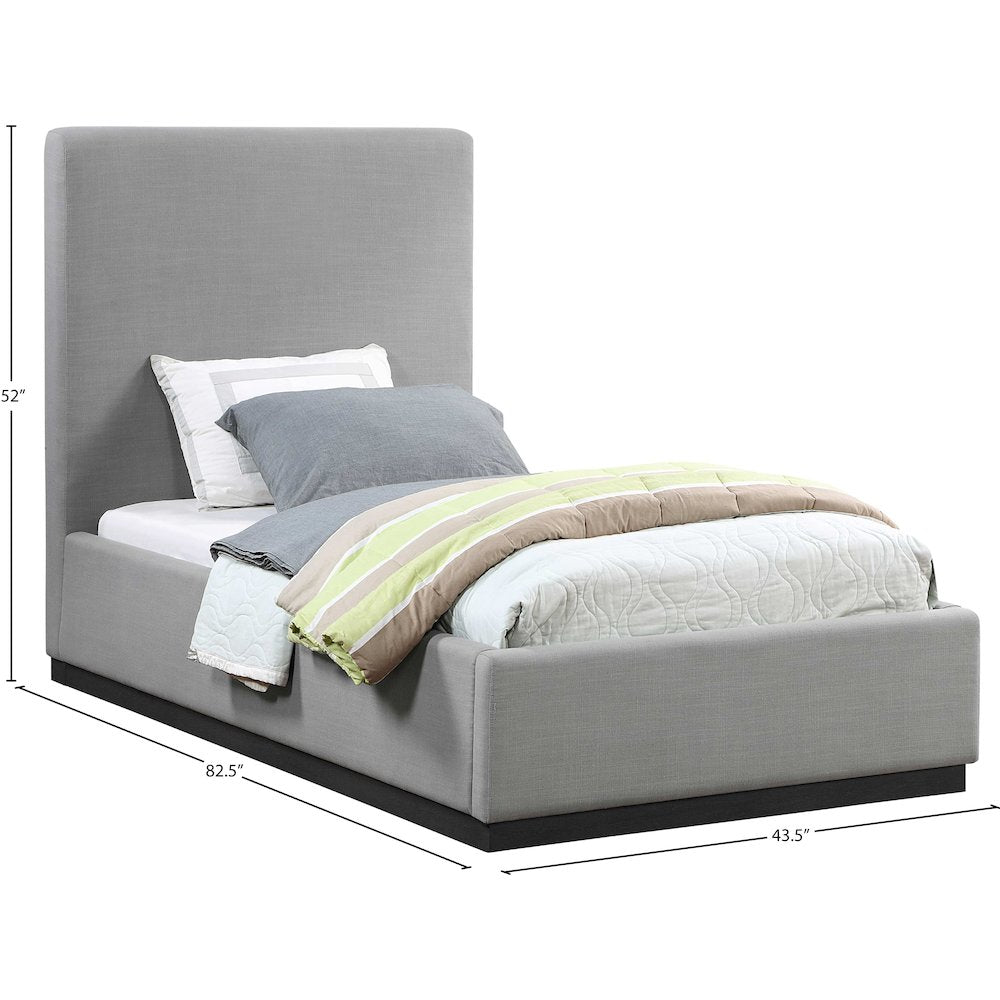Alfie Grey Linen Textured Fabric Twin Bed