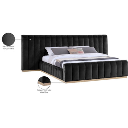 Amara Black Velvet Upholstered King Bed