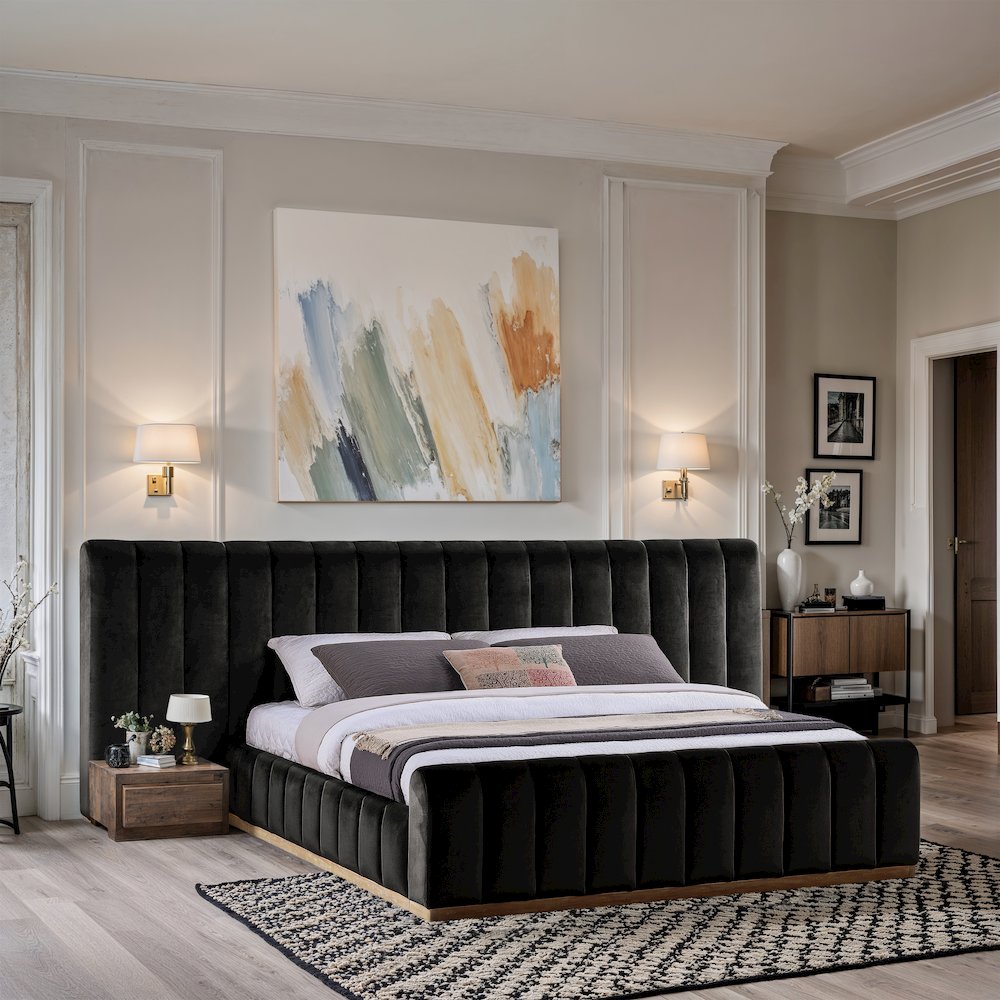 Amara Black Velvet Upholstered King Bed