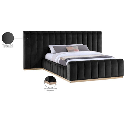 Amara Black Velvet Upholstered Queen Bed
