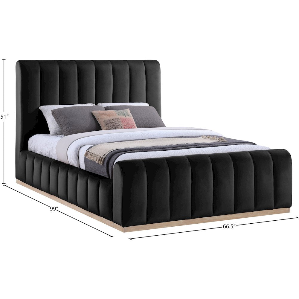 Amara Black Velvet Upholstered Queen Bed