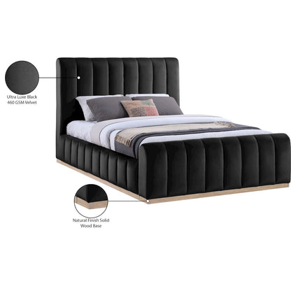 Amara Black Velvet Upholstered Queen Bed