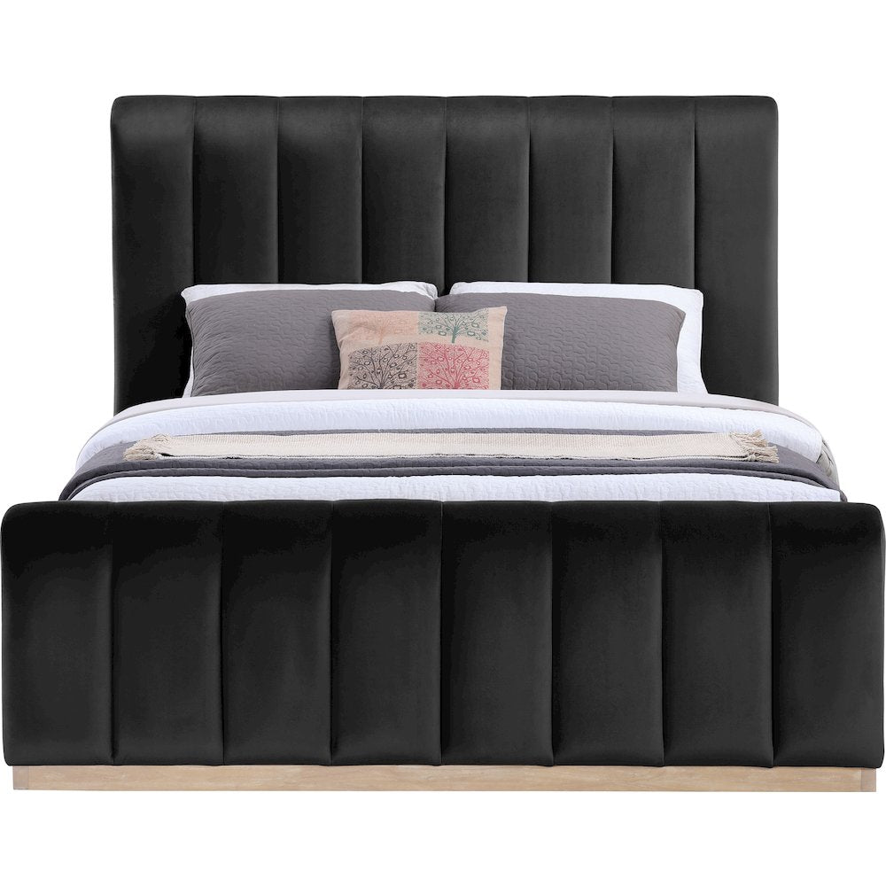 Amara Black Velvet Upholstered Queen Bed