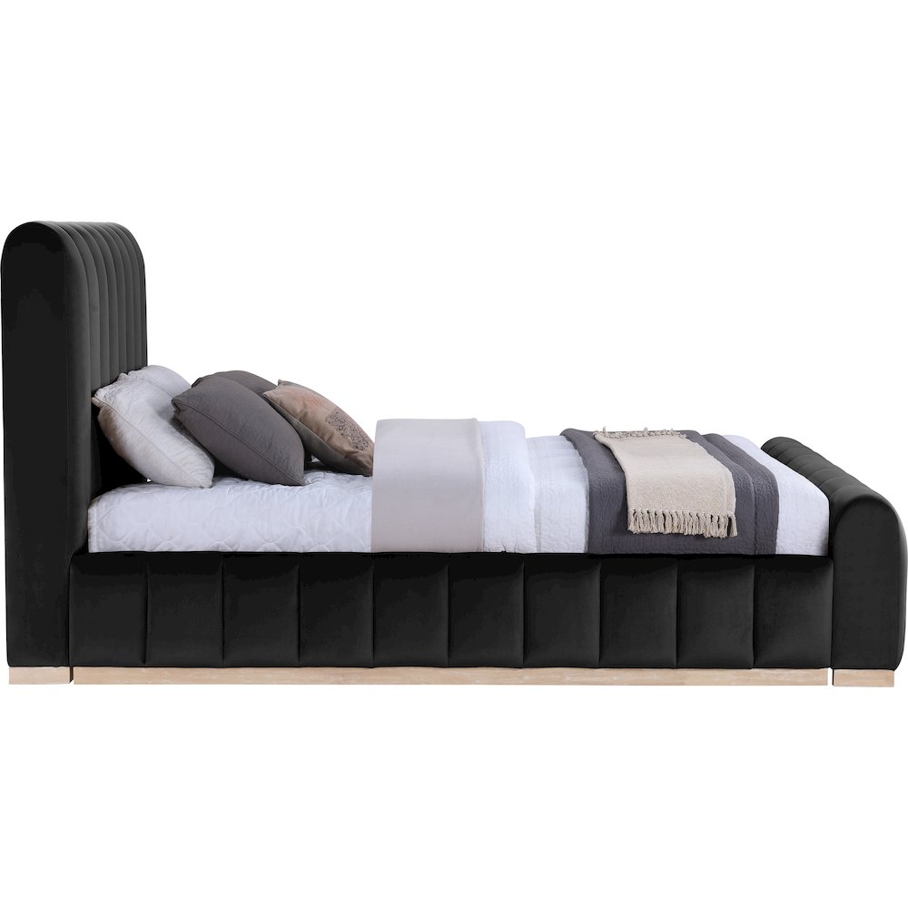 Amara Black Velvet Upholstered Queen Bed