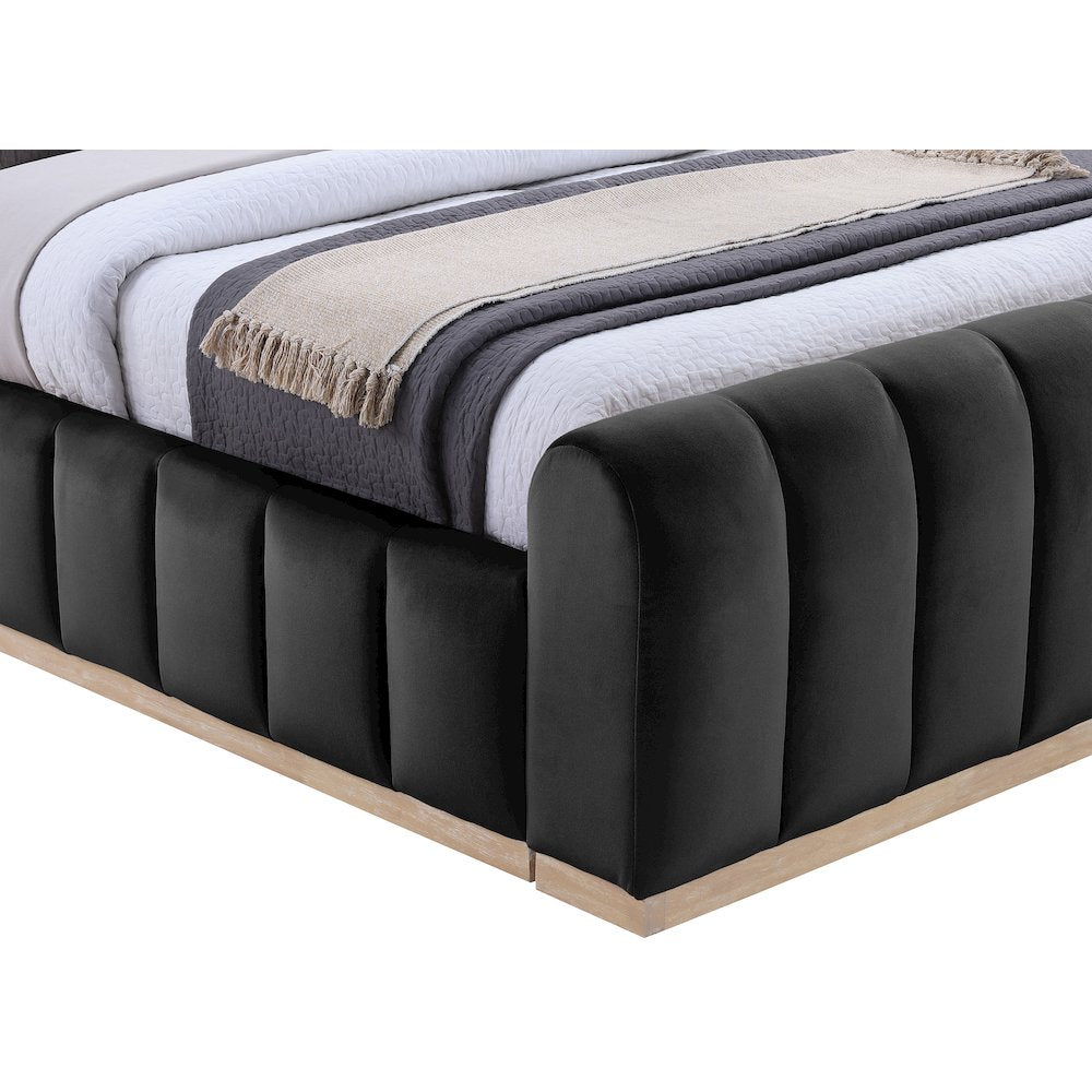 Amara Black Velvet Upholstered Queen Bed