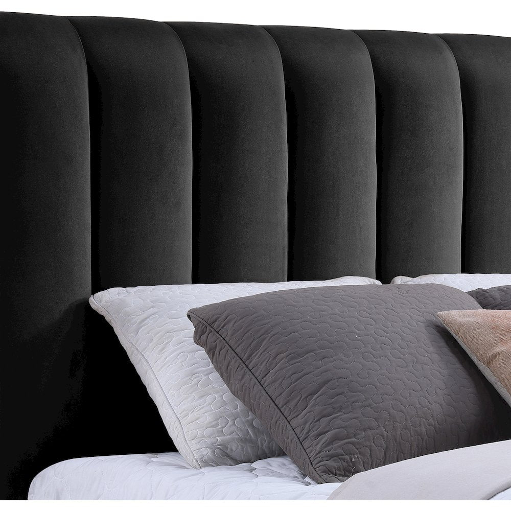 Amara Black Velvet Upholstered Queen Bed