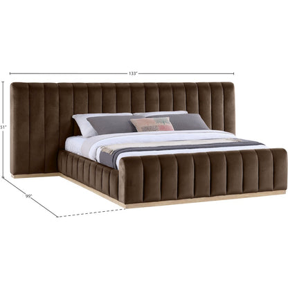 Amara Brown Velvet Upholstered King Bed