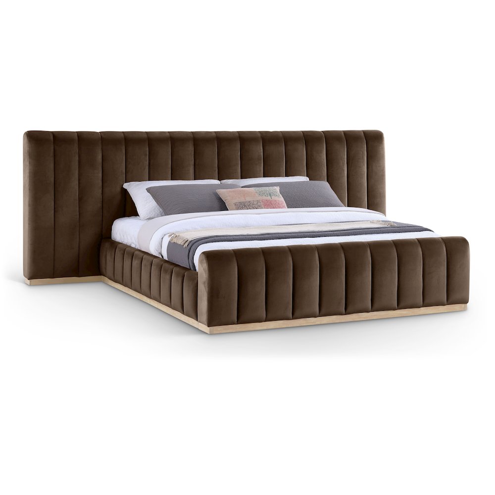 Amara Brown Velvet Upholstered King Bed