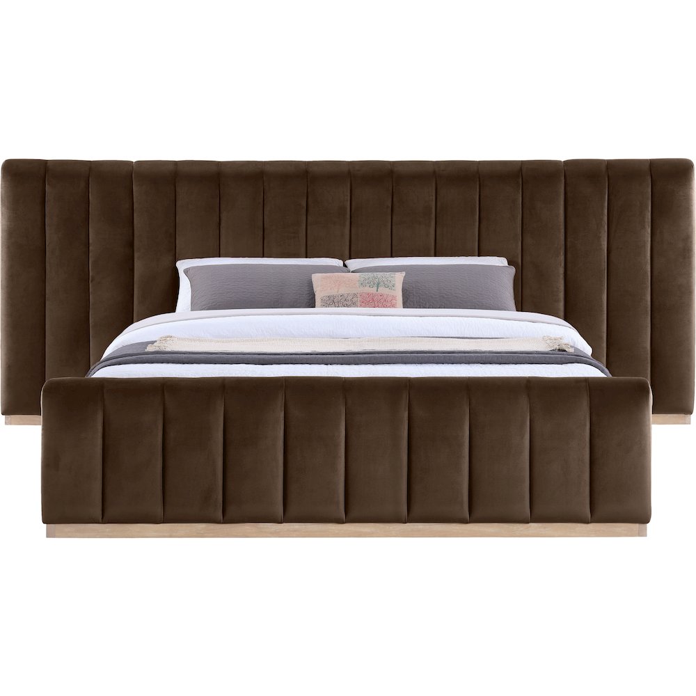 Amara Brown Velvet Upholstered King Bed