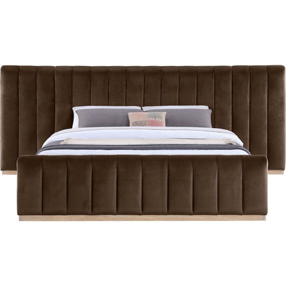 Amara Brown Velvet Upholstered King Bed