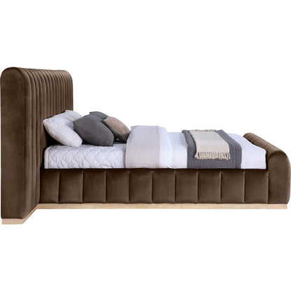 Amara Brown Velvet Upholstered King Bed