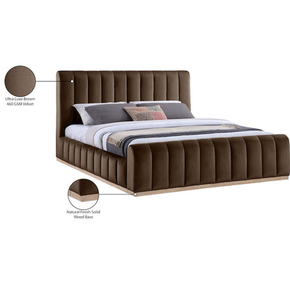 Amara Brown Velvet Upholstered King Bed