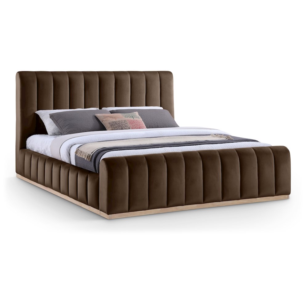 Amara Brown Velvet Upholstered King Bed