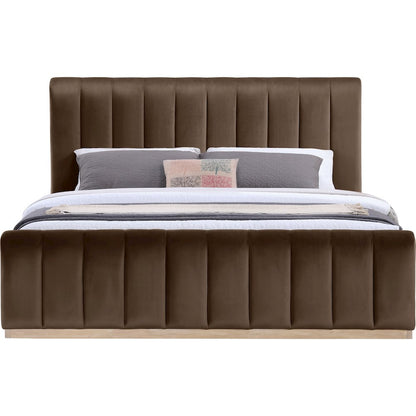 Amara Brown Velvet Upholstered King Bed
