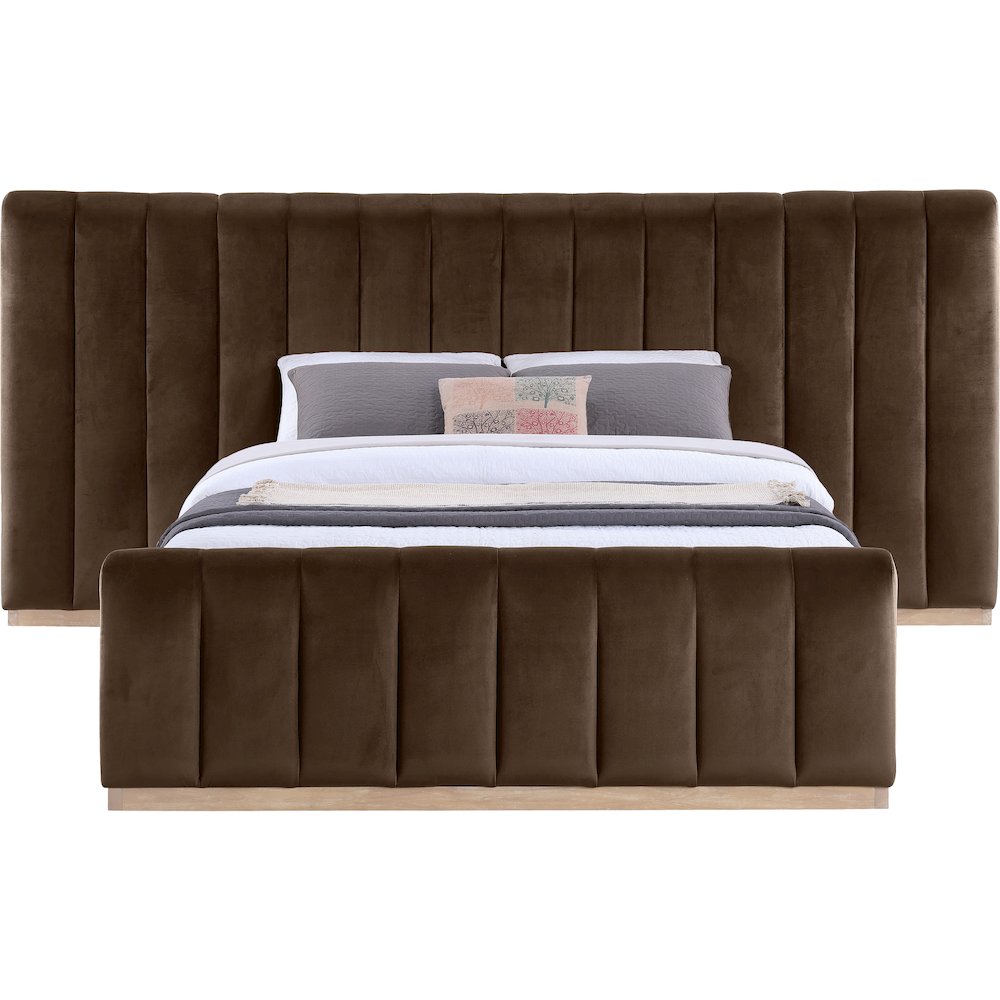 Amara Brown Velvet Upholstered Queen Bed