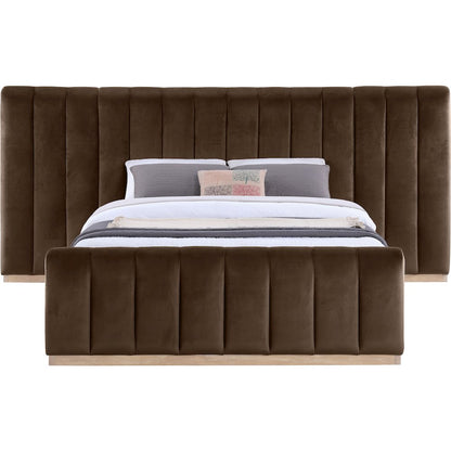 Amara Brown Velvet Upholstered Queen Bed