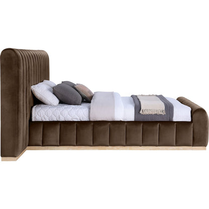 Amara Brown Velvet Upholstered Queen Bed