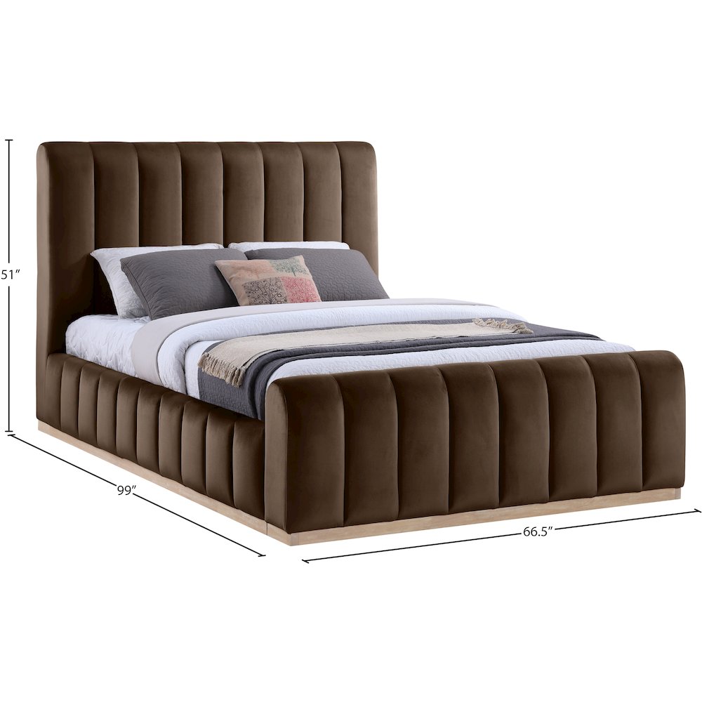 Amara Brown Velvet Upholstered Queen Bed