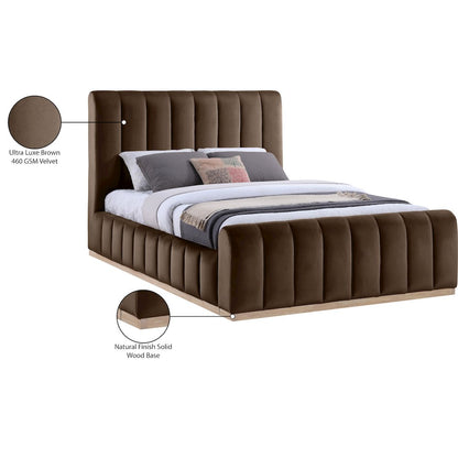 Amara Brown Velvet Upholstered Queen Bed
