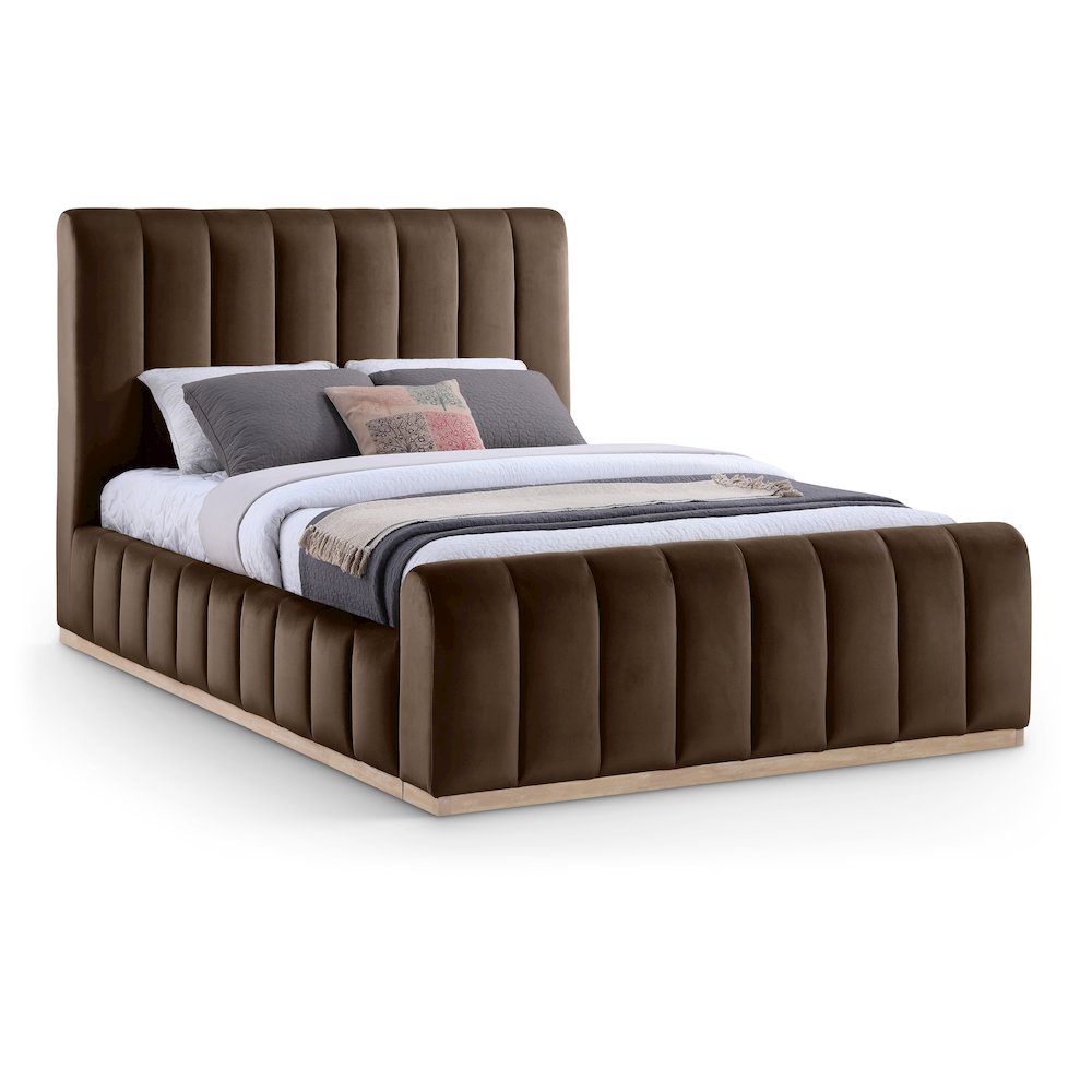 Amara Brown Velvet Upholstered Queen Bed