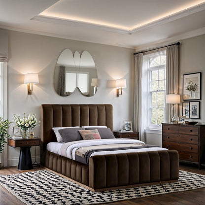 Amara Brown Velvet Upholstered Queen Bed