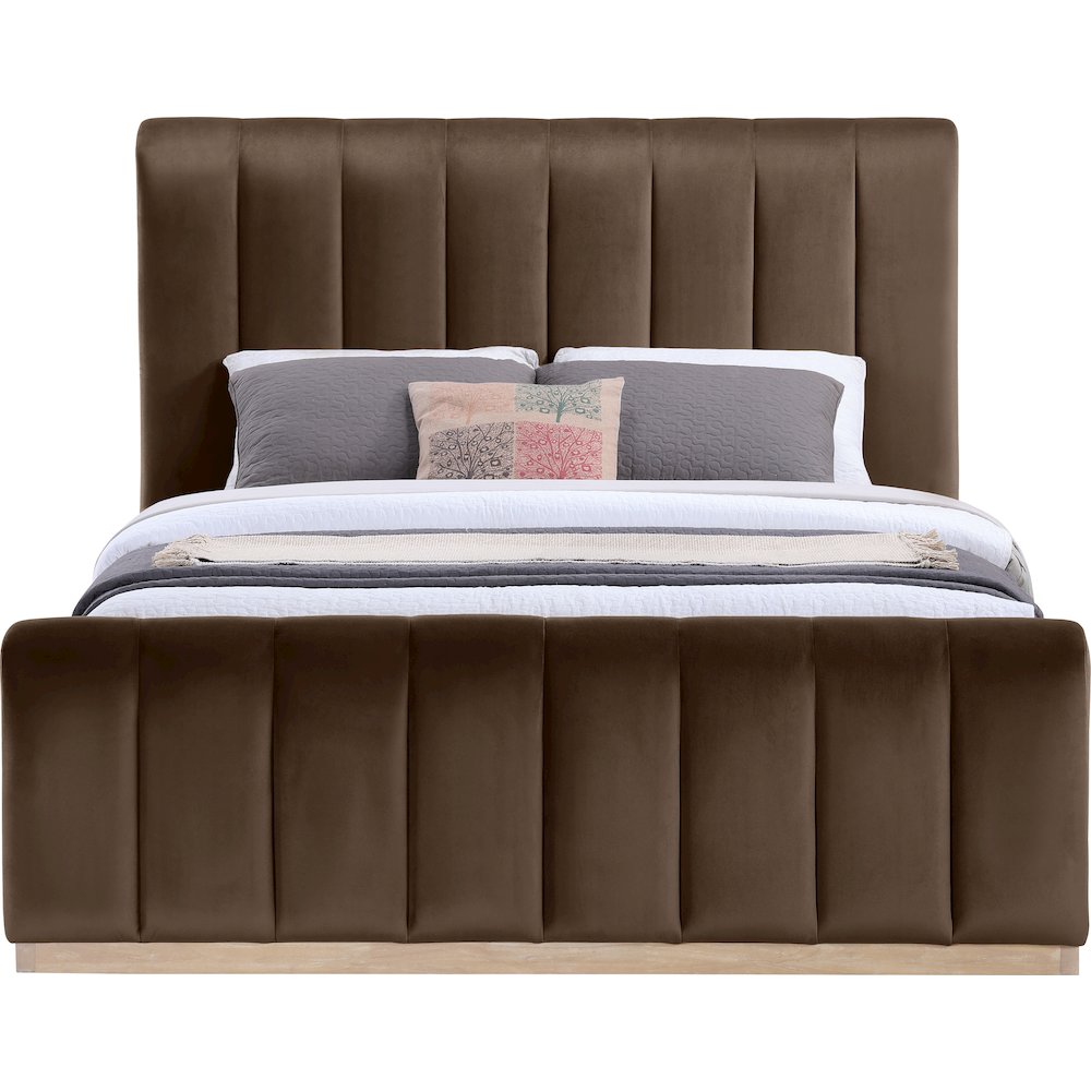Amara Brown Velvet Upholstered Queen Bed
