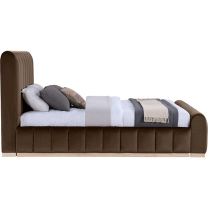 Amara Brown Velvet Upholstered Queen Bed