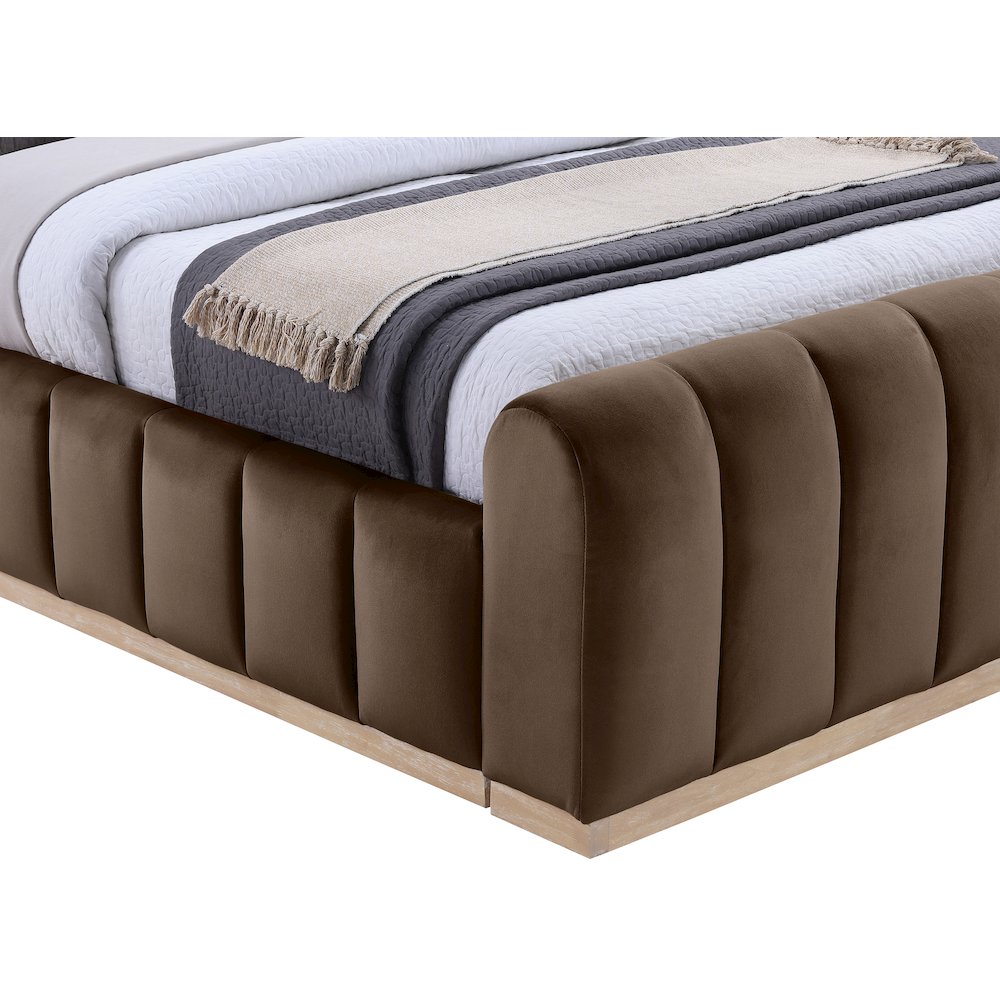 Amara Brown Velvet Upholstered Queen Bed