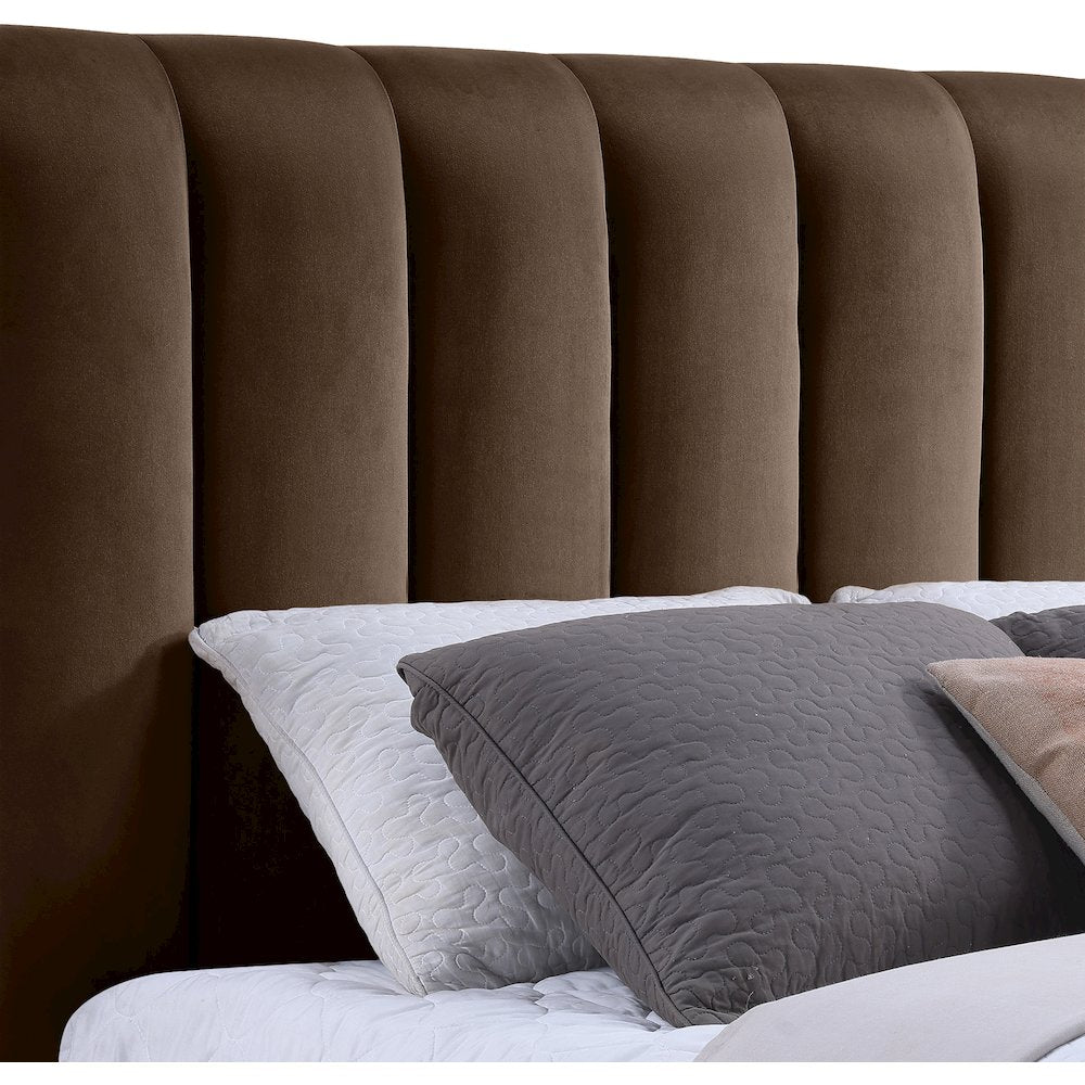Amara Brown Velvet Upholstered Queen Bed