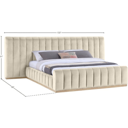 Amara Cream Velvet Upholstered King Bed