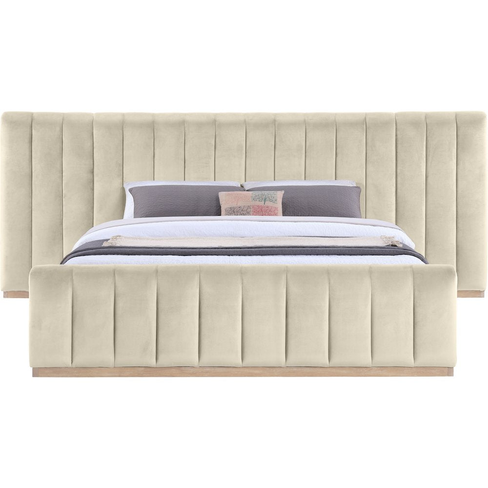 Amara Cream Velvet Upholstered King Bed