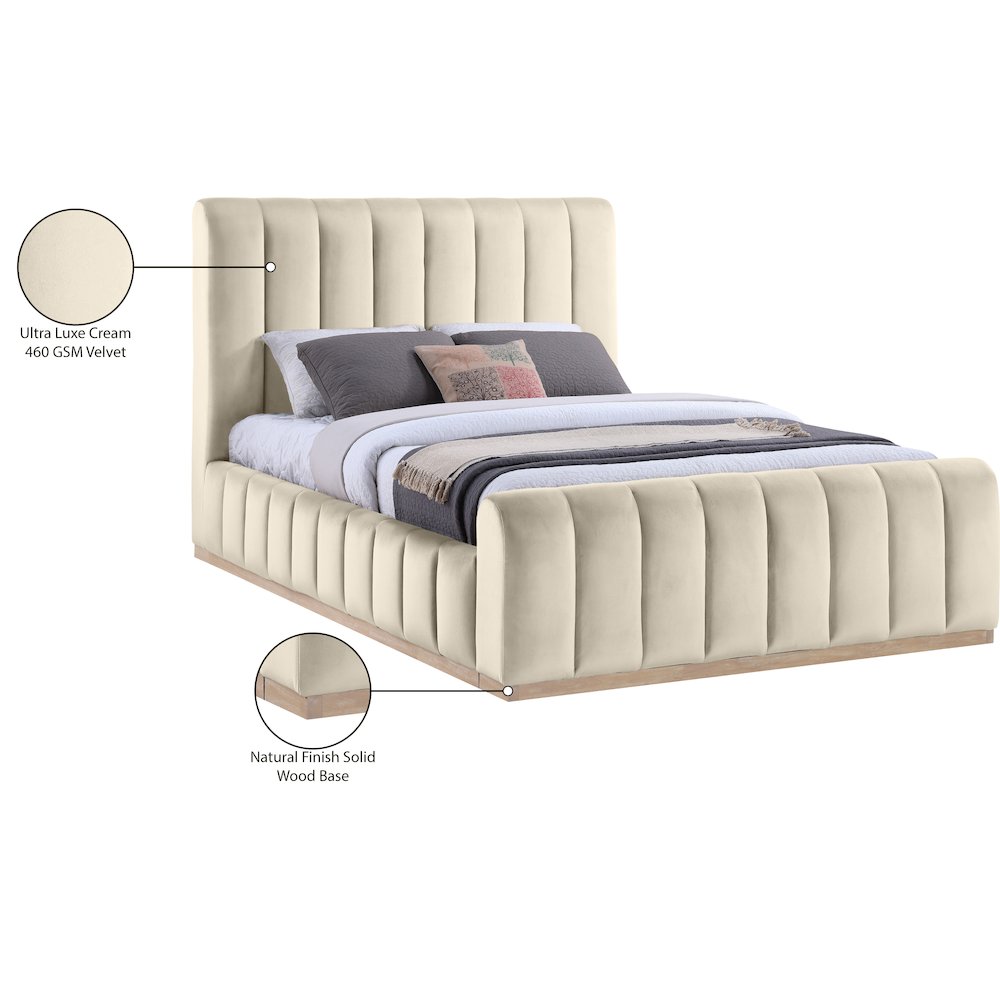 Amara Cream Velvet Upholstered Queen Bed