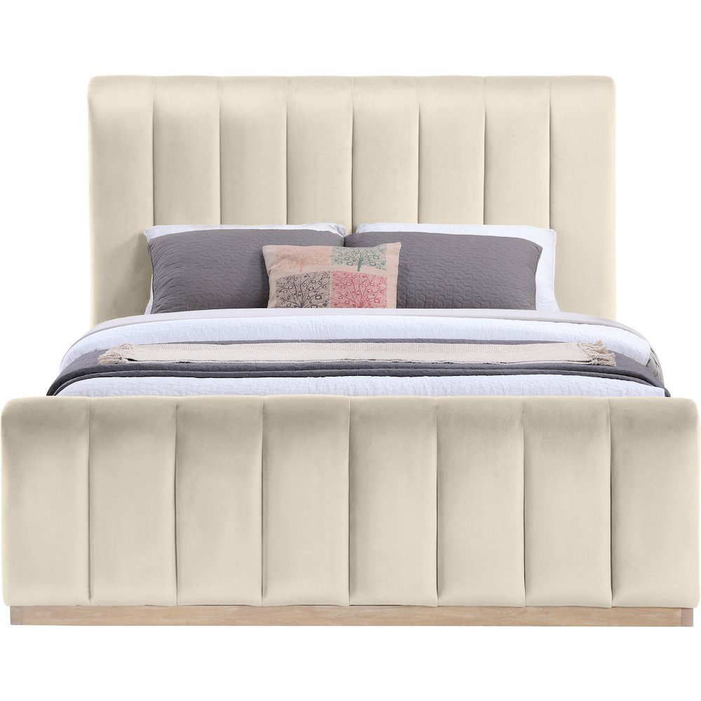 Amara Cream Velvet Upholstered Queen Bed