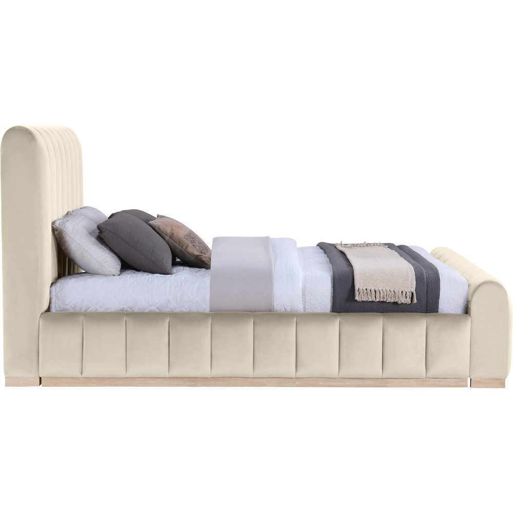 Amara Cream Velvet Upholstered Queen Bed