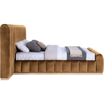 Amara Saddle Velvet Upholstered King Bed