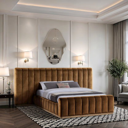 Amara Saddle Velvet Upholstered Queen Bed