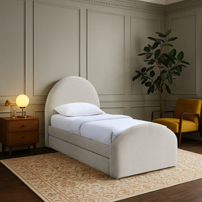 Andaz Beige Chenille Fabric Upholstered Twin Trundle Bed