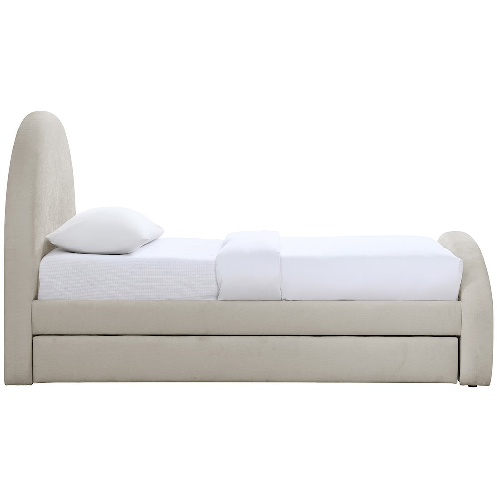 Andaz Beige Chenille Fabric Upholstered Twin Trundle Bed