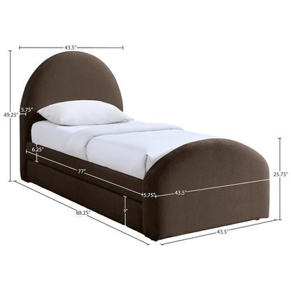 Andaz Brown Chenille Fabric Upholstered Twin Trundle Bed