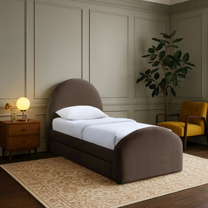 Andaz Brown Chenille Fabric Upholstered Twin Trundle Bed